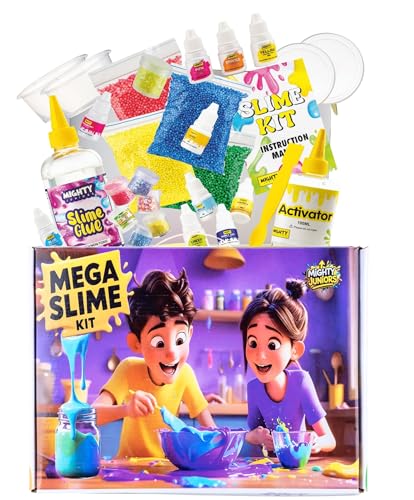 Image of Mighty Junior's New Mega Slime kit |Pack of 70+ Unique Making slimes|Toys for Kids Ages 4-15 Years| Monster,Butter, Unicorn, Ice-Cream, Crystal Slime Kit |Birthday Gifts and Toys for Boys and Girls|