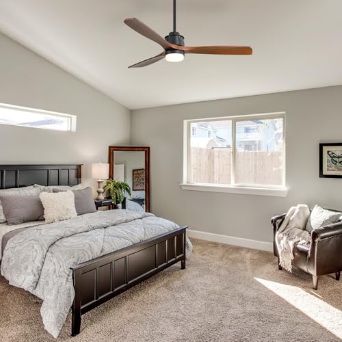 Image of Sofucor 60 inch Ceiling Fan with Lights and Remote, Modern Large LED Wood Ceiling Fan for Indoor Living Room Bedroom Outdoor Patio Porch, Reversible DC Motor