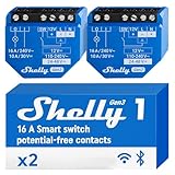 Shelly 1 Gen3 - Interriptor Relé Inteligente con contactos secos, Chip Shelly de 8MB - 2 Piezas