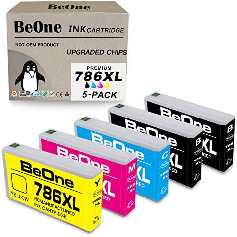 BeOne Remanufactured Ink Cartridges Replacement for Epson 786XL 786 XL T786 T786XL to Use with Workforce Pro WF-4630 WF-4640 WF-5110 WF-5190 WF-5620 WF-5690 Printer (5-Pack; 2BK, 1C, 1M, 1Y) Cover