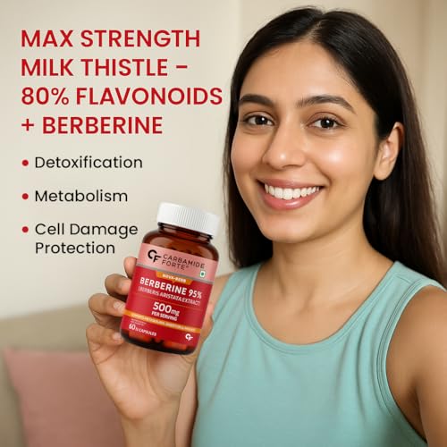 Image of Carbamide Forte Berberine 95% with Milk Thistle & Cinnamon | Berberine 500mg Liver Detox Supplement | 60 Veg Capsule (Pack of 2)