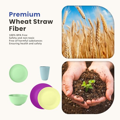 Image of Homienly 40-Piece Kichen Dinnerware Set, Wheat Straw Dinnerware Set, Plates, Bowls, Drinking Cups, Service for 8, Dishwasher & Microwave Safe Dish Set, Unbreakable Plates and Bowls Set - Memphis