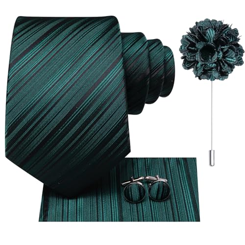 Image of Hi-Tie Men's Silk Ties Formal Woven Classic Necktie Pocket Square Cufflinks Lapel Pin Set Wedding Business