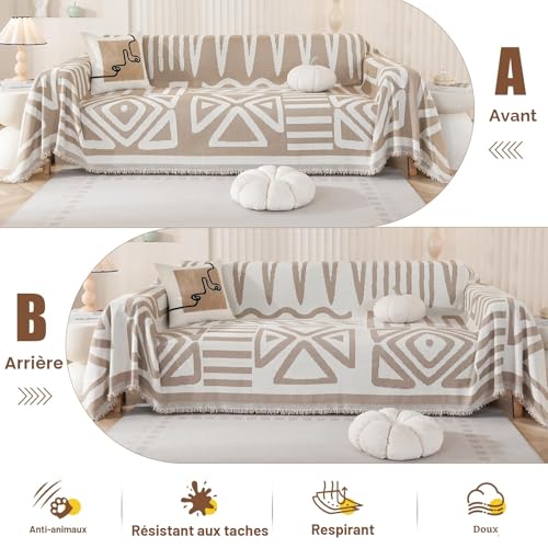 Housse Canapé d’Angle Chenille Boho Kaki Royhom