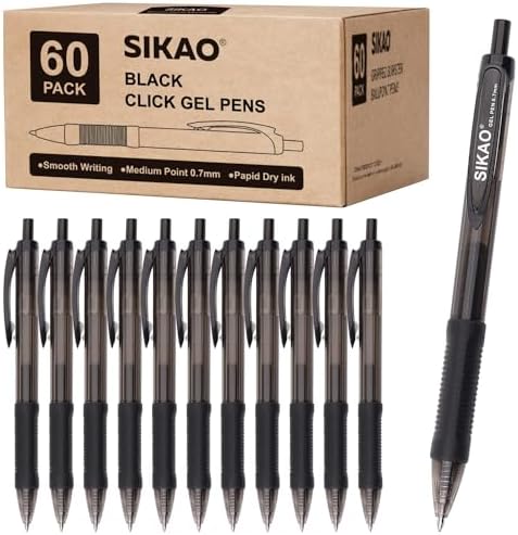 Stylos Bille Sikao Lot De 60 - Pointe 1.0mm - Prise Caoutchouc - Encre Noire Fluide