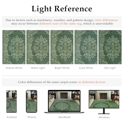6x9 Area Rug Green Washable Vintage Distressed Living Room Carpet Large Bedroom Indoor Medallion Floral Non Slip Retro Throw Floor Mat for Office Dining Room Kitchen Bathroom