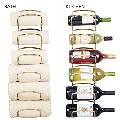 Mdesign Steel Towel Holder For Bathroom Wall - Wall Mounted Organizer For Rolled Towels And Bath Robes - Six Level Wall Mount Towel Storage Rack - Bathroom Towel Organizer, Hyde Collection, Soft Brass #TOP5