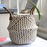 WYKDD Boho Decor Striped Wicker Storage Baskets Handmade Collapsible Laundry Basket Patchwork (Color