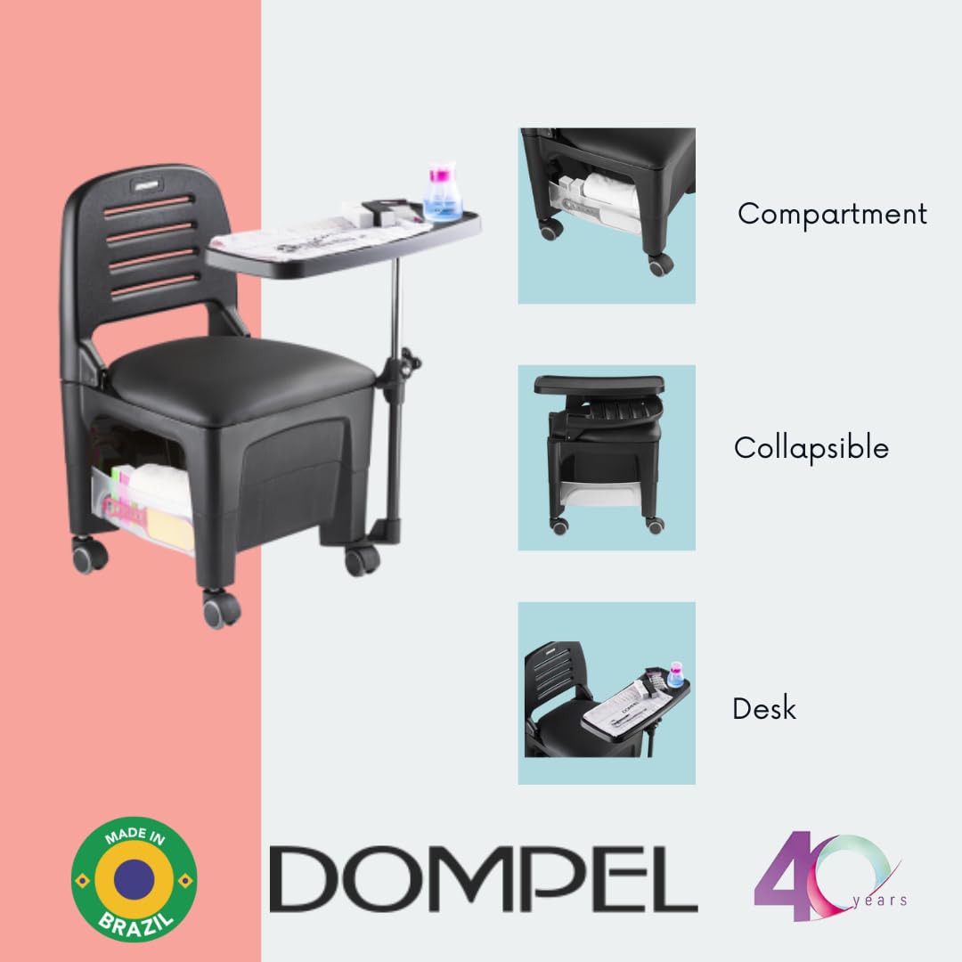 DOMPEL Carrito Silla de Manicura con Ruedas Bari - Mesa/Carro con Cajones - Peluquería, Belleza, SPA - Made IN Brasil - Negro