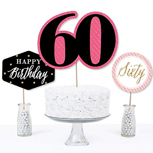 Chic 60Th Birthday - Pink, Black And Gold - Birthday Party Centerpiece Sticks - Table Toppers - Set Of 15 #TOP2