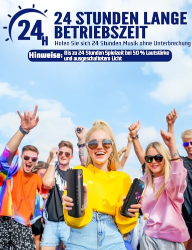 Bluetooth Lautsprecher 30W Tragbarer Musikbox Bluetooth 5.3 mit TWS Stereo RGB Lichter 24 Stunden Laufzeit 30 Meter Reichweite Freisprechfunktion IPX5 Wasserdicht – Bild 6