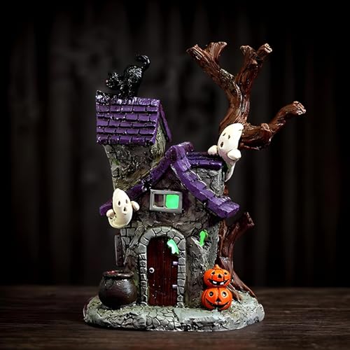 Figura de casa embrujada de terror con efecto luminoso para mesa e interior 4