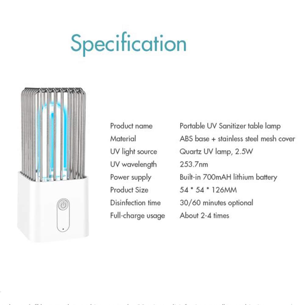 Luz de esterilización UVC portátil de 2.5W, lámpara de escritorio UV de sala de estar de dormitorio Lámpara de escritorio ultravioleta de cuarzo de ozono para viajes domésticos
