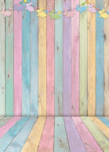 Fondo Fotográfico de Madera Colorida de Pascua 5x7FT miniatura 2