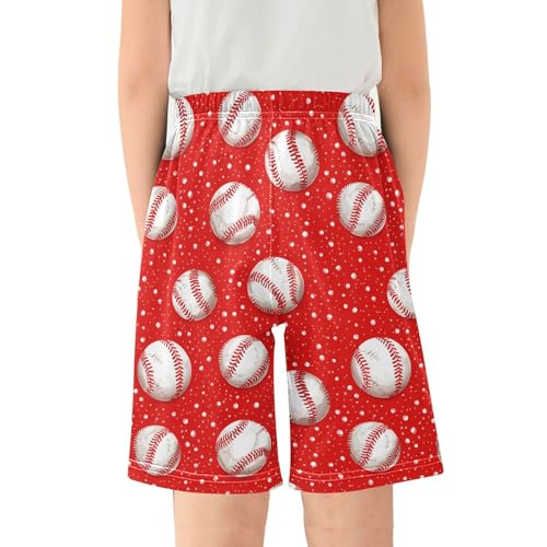 ALAZA Funny Baseball White Red Dot Pajama Shorts Elastic Waist Casual Sleep Shorts with Pockets Size 6-142