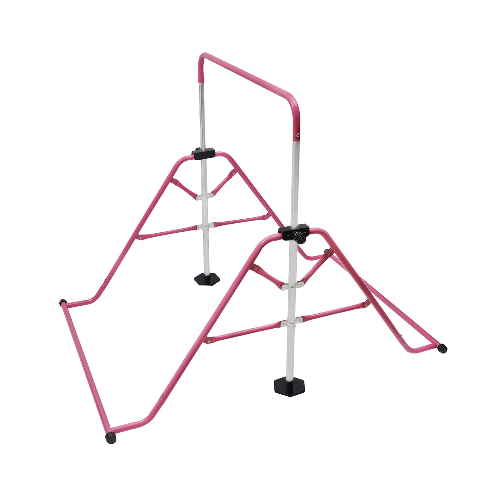 Barra plegable ajustable de gimnasia con bandeja de barra horizontal multifuncional para entrenamiento en casa para niños, color rosa, 107 x 148 cm