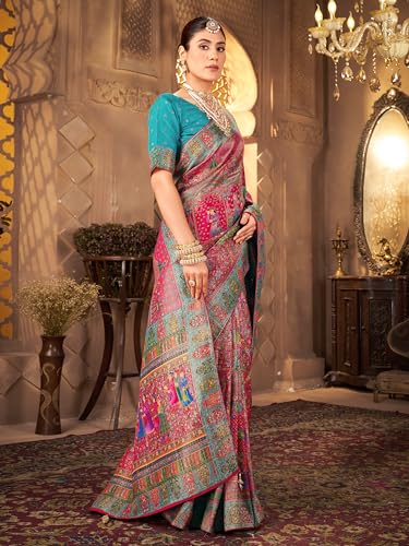 Image of Glory Sarees Women's Luxurious Dola Pure Silk Original Saree Position Print Work Madhubani Inspired Motifs Banarasi Kanjivaram Style Saree With Blouse Piece (Elegant101 Parent)