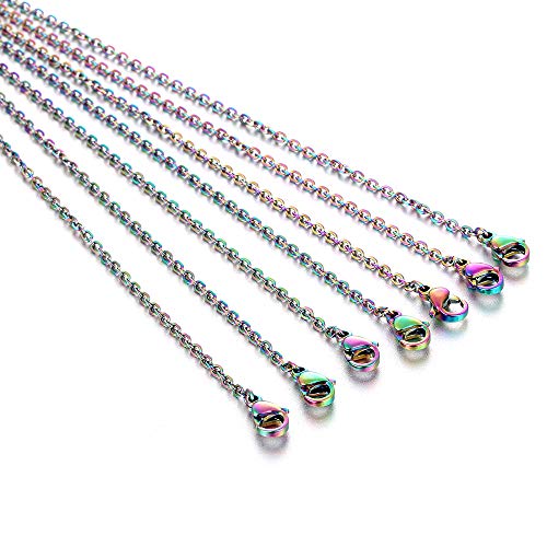 10Pcs/Pack 20'' Rainbow Colored Link Chain Stainless Steel Chain Necklace With Clasp For Jewelry Making (50Cm (20'')) #TOP8