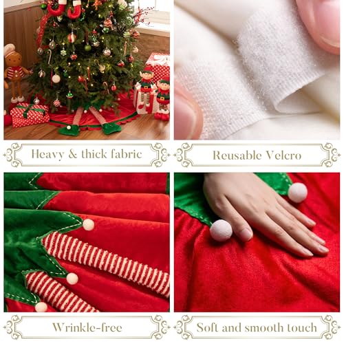 Valery-Madelyn-Elf-Christmas-Tree-Skirt-for-Tree-Decorations-48-Inch-Fabric-Delightful-Red-Green-Small-Xmas-Velvet-Tree-Skirt-with-3D-Elf-Legs-and-Ripple-Trim-for-Tree-Merry-Christmas-Party-Decor Valery Madelyn Elf Christmas Tree Skirt for Tree Decorations 48 Inch Fabric Delightful Red Green Small Xmas Velvet Tree Skirt with 3D Elf Legs and Ripple Trim for Tree Merry Christmas Party Decor