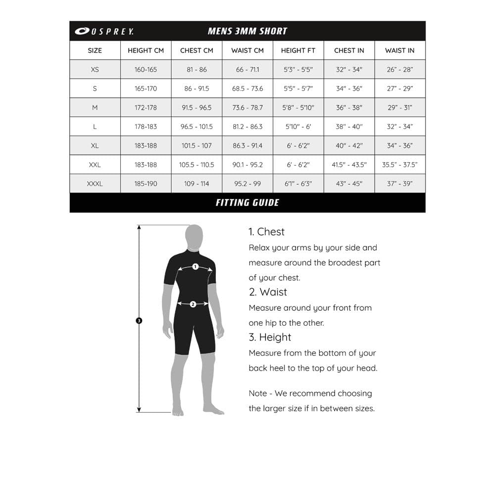 Osprey Men's Shorty 3 mm Summer Wetsuit, Adult Short Sleeve Neoprene Surfing Diving Wetsuit, Origin, Multiple Colours