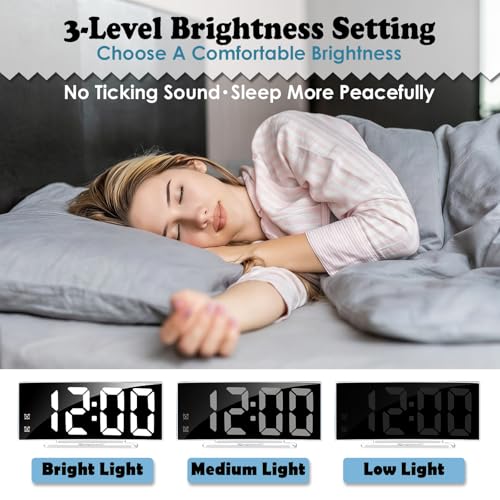 Image of LED Digital Alarm Clock for Bedroom, Plug in Clocks with Dual Alarm /Snooze /Temperature Waterproof 3 Brightness Level, Big Numbers Display and Battery Backup for Desk, Table, Office (White)