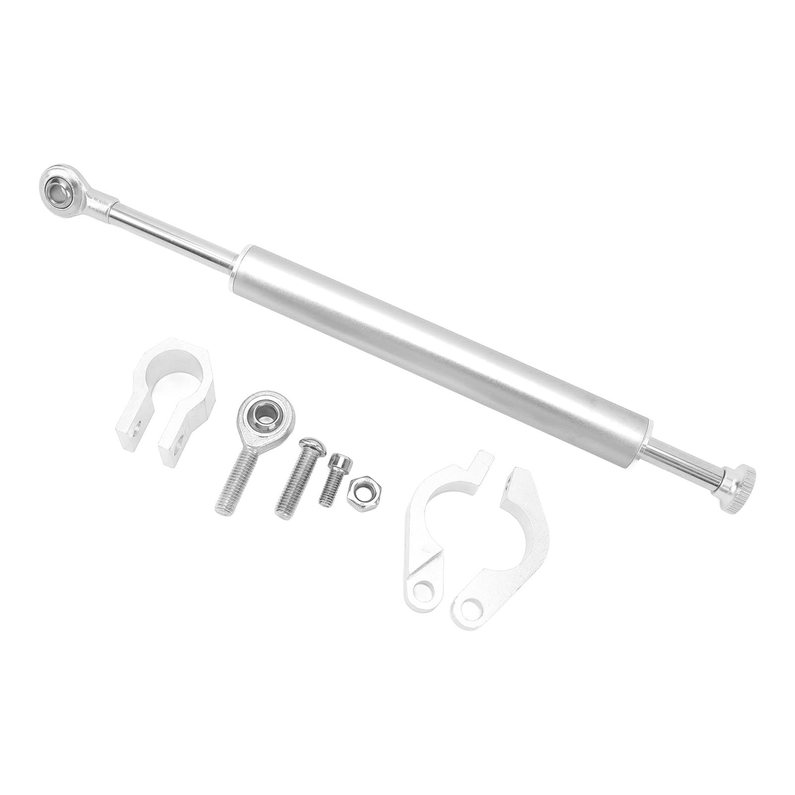 Einstellbarer Lenkungsdämpfer-Stabilisator, Motorrad-Lenkungsdämpfer 330 Mm Universal-Aluminium-Lenkungsdämpfer-Stabilisator für die Meisten Motorräder (SILVER)