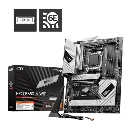 Image of MSI PRO B650-A WiFi ProSeries Motherboard (AMD Ryzen 9000 /8000 /7000 Series Processors, AMD AM5, ATX, DDR5, PCIe 4.0, M.2, SATA 6Gb /s, USB 3.2 Gen 2, HDMI /DP, Wi-Fi 6E)