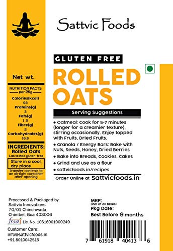 Image of Sattvic Foods Jumbo Rolled Oats (500 g) | Gluten-free, Large Old Fashioned Rolled Oat Flakes | High in Fibre and Protein | Make Oatmeal, Overnight Oats, Muesli, Granola bars, Use in Baking (Pack of 2)