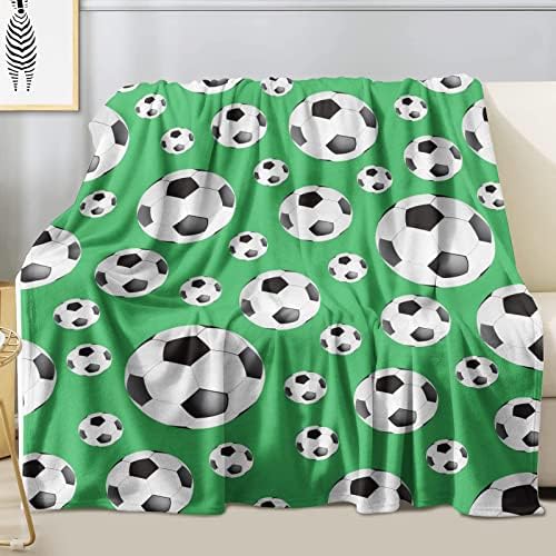 Soccer Blanket Soft Warm Lightweight Flannel Plush Soccer Ball Throw Blanket Soccer Gifts for Boys Girls Kids Teen Adults Soccer Lovers All Season Couch Sofa Bed Living Room Home Decor Green 50"x60"