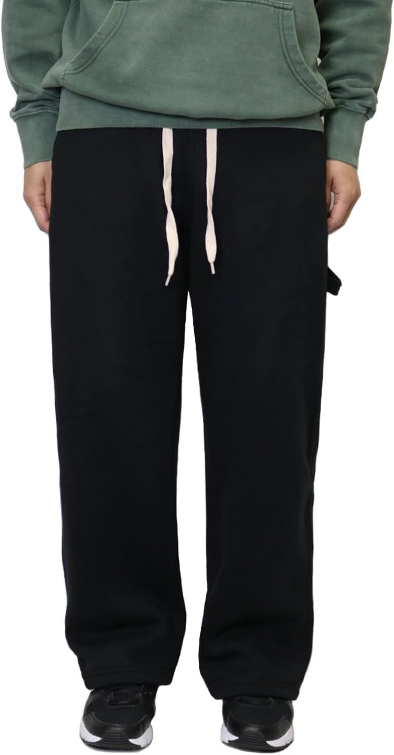 MERSENNE Men's Heavyweight Fleece Baggy Sweatpants Wide Leg Open Bottom Sweat Pants