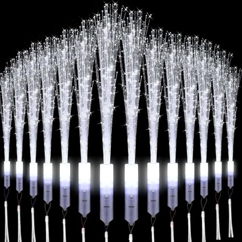 Leuchtwedel Hochzeit Weiß,24 Stück LED Leuchtwedel Weiss,Leuchtstäbe Glasfaser,Leuchtwedel Hochzeit Warmweiß,Party Leuchtstäbe,Lichter Hochzeitstanz,Leuchtstäbe für Weihnachten,Party,Konzert,Hochzeit
