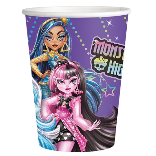 BeenSmile, Gobelets Monster High pour enfants - Décoration d'anniversaire d'enfant - Articles pour fêtes et célébrations - 8 unités - 250 ml