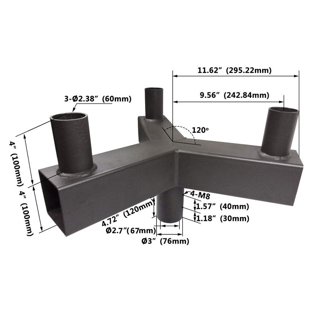 Triple 120° Vertical Tenon Adaptor Mounting Brackets Pole Bullhorn for Slip Fitter Fixture