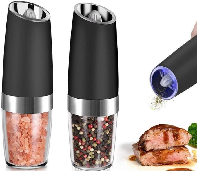 Molinillos eléctricos de sal y pimienta, molinillo negro de una mano, regalos para él, regalos para el hogar, relleno de calcetines, paquete de 2