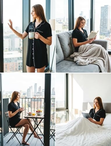 Image of Pjmlifecoco Nightgown for Women Button Down Sleepshirt Short /Long Sleeve Nightdress Soft Modal Sleepwear S-XXL