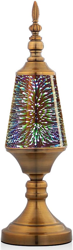 Decorative Turkish Arabian Table Lamp with Handmade 3D Effect Glass and Bronze Base for Bedroom, Bedside, Living Room, Office