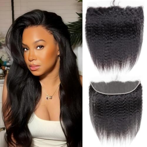 Sexycat Yaki cheveux humains raides 33x10 cm avec dentelle frontale crépus raides 30,5 cm