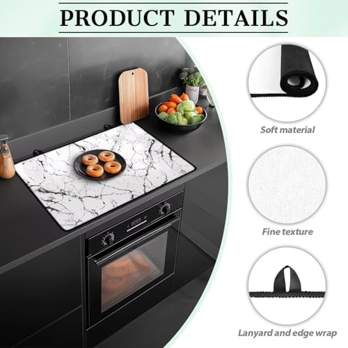 Image of Poceacles Glass Stove Cover Cooktop Protector Foldable Electric Stove Top Protector Non-skid Countertop Protector Washer Dryer Top Cover for Home Decor, White Black Marble