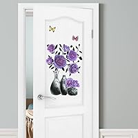Vista 4 de Supzone Calcomanías de pared de flores estéreos en 3D para florero – Calcomanía floral de superposición morada – Arte impermeable extraíble