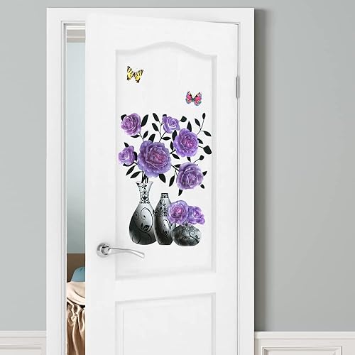 Miniatura 4 de Supzone Calcomanías de pared de flores estéreos en 3D para florero  Calcomanía floral de superposición morada  Arte impermeable extraíble para
