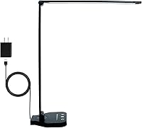 Vista 1 de Lámpara LED de escritorio, lámpara de mesa regulable, lámpara de lectura con puerto de carga USB, 5 modos de iluminación, control sensible, Negro
