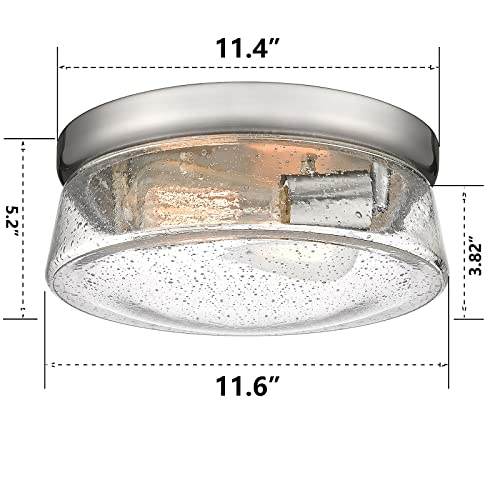Hopejoy Flush Mount Lighting Fixture, 2-Light Hallway Light Fixtures Ceiling, Close To Ceiling Light Fixtures Brushed Nickel With Seeded Glass For Kitchen Laundry Bedroom Foyer, C601-Sn #TOP5