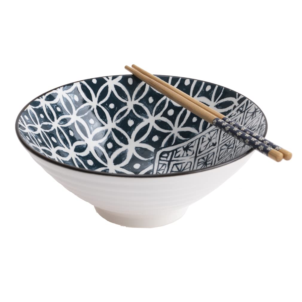 lachineuse - Cofanetto 2 ciotole in stile giapponese blu (diametro 20,5 cm) - Formato XXL - Ciotole per riso, colazione e zuppa - motivi tradizionali Zen - Ciotola asiatica giapponese asiatica -