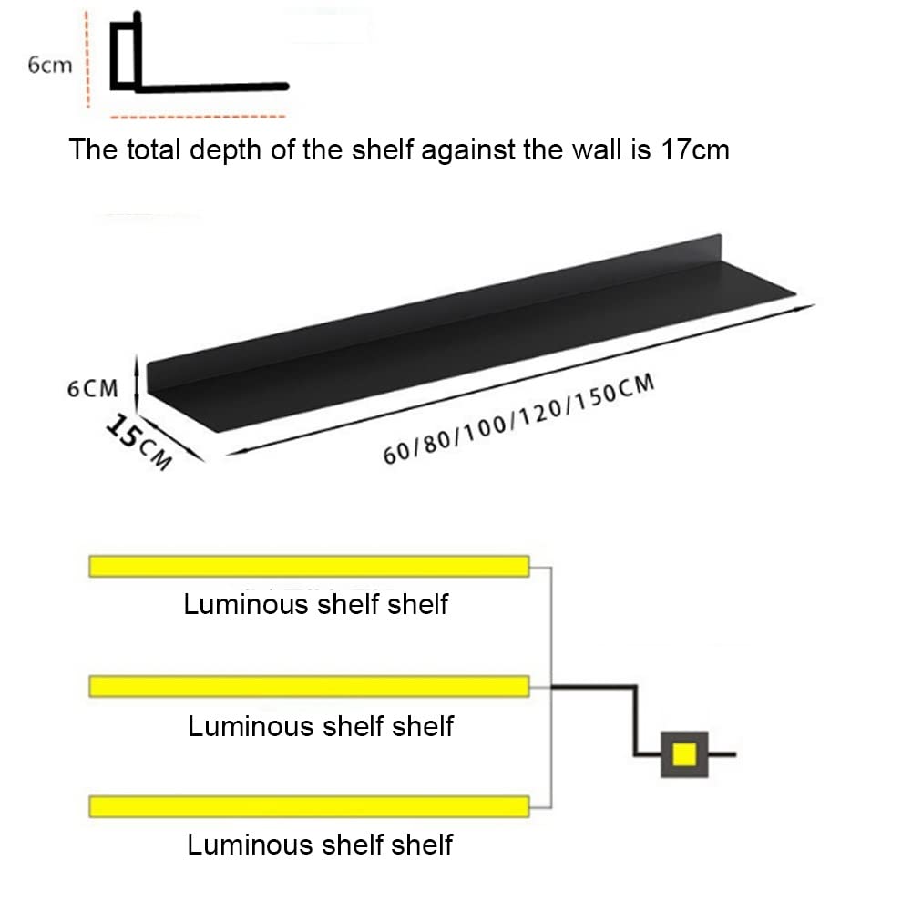 Mensole sospese Mensole che emettono luce, Mensole espositive creative in metallo con luce a LED montate a parete, per scaffale per piante o cucina per ufficio, 1 PZ (Size : 60x15x6cm)
