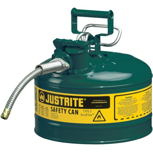 Justrite Type II Accuflow Safety Can, 2.5 Gallons (Green, For Oils)