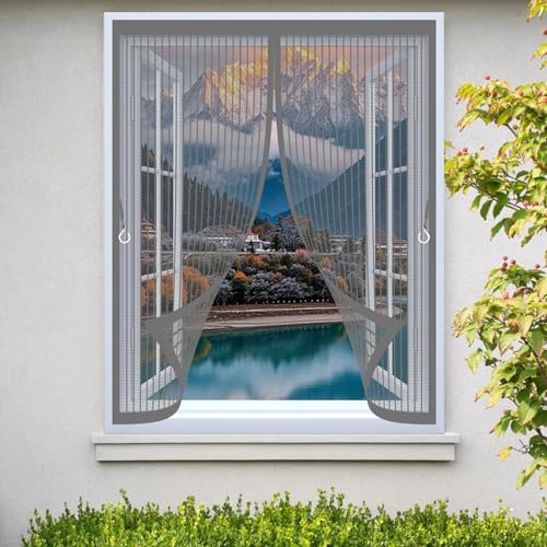 Mosquitera Magnética 138 x 108 cm Varios Tallas, Cierre Automático, No Requiere Herramientas, Mantiene El Aire Fresco Mosquitera para Ventana para Todas Las Ventana, Gris