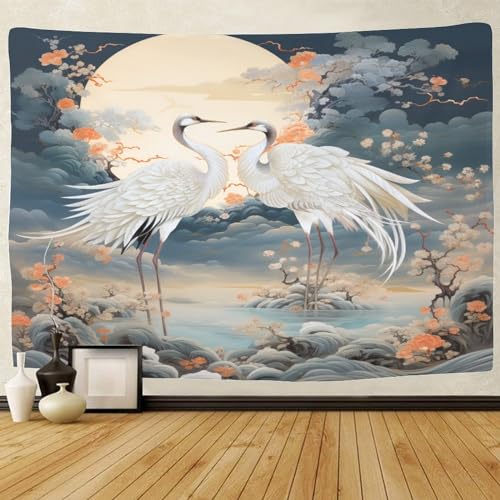 Tapisserie grue blanche 3D pour masquer un grand mur vide