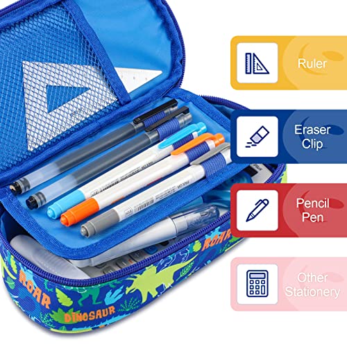 Image of Bagseri Pencil Case for Boys - Large Kids Pencil Pouch for School | Kids Pencil Case Wide Opening, Boys Pen Bag with Multi-Slot, Cute Water Resistent Organizer for Stationery, Blue Shark