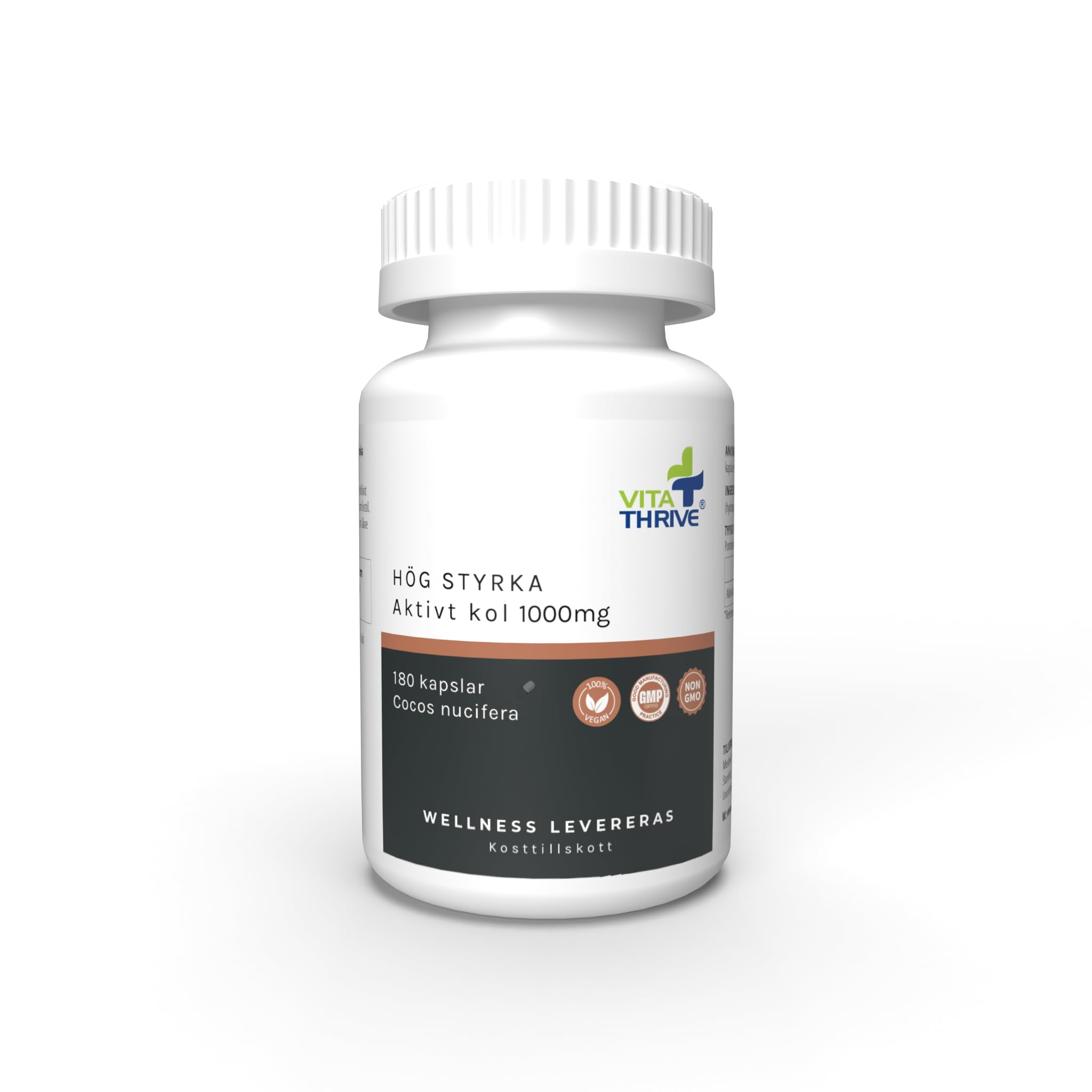 VitaThrive® High Strength Activated Charcoal (Cocos Nucifera) 1000mg– 180 Capsules