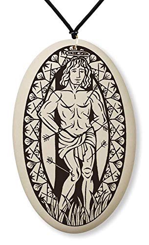 St Sebastian Porcelain Oval Medal on Braided Cord | Patron Saint of Athletes and Soldiers